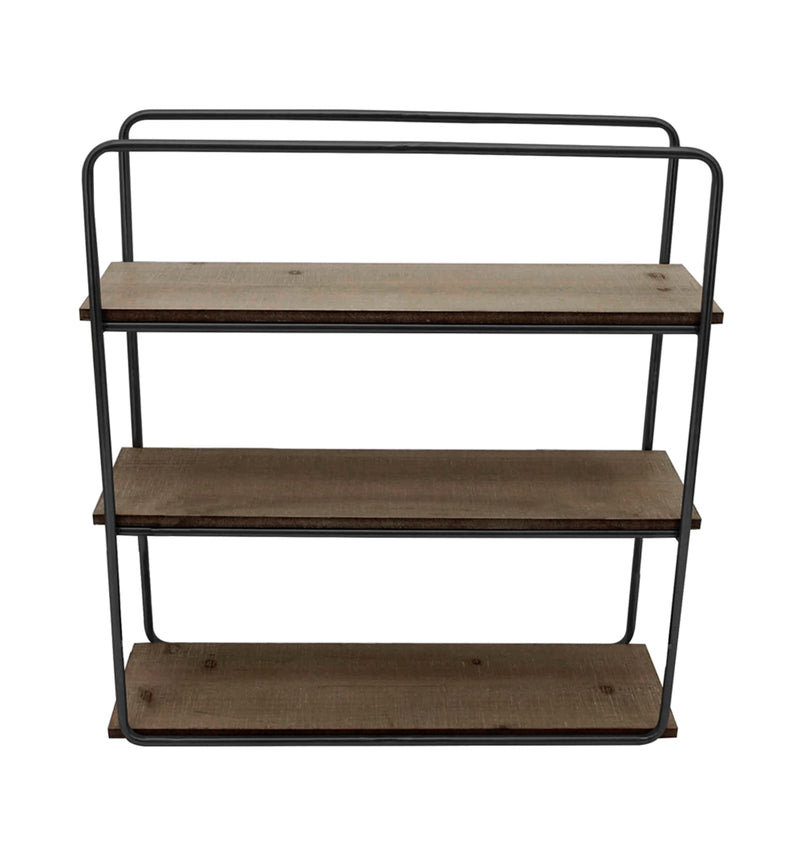 Metal/Wood 3 Tier Wall Shelf, Brown/Black