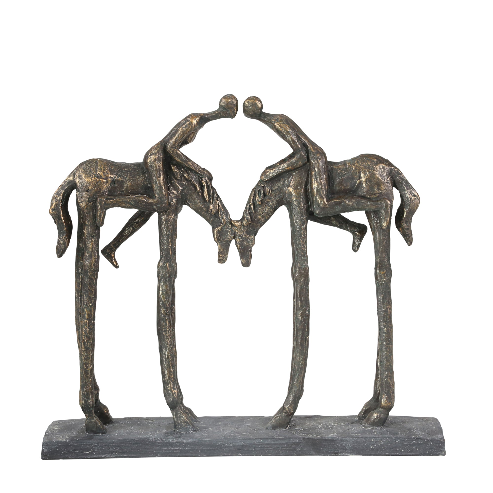 Polyresin 12.5" Kissing Coupleon Horseback, Bronze