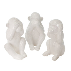 S/3 Ceramic 12" Monkeys, White