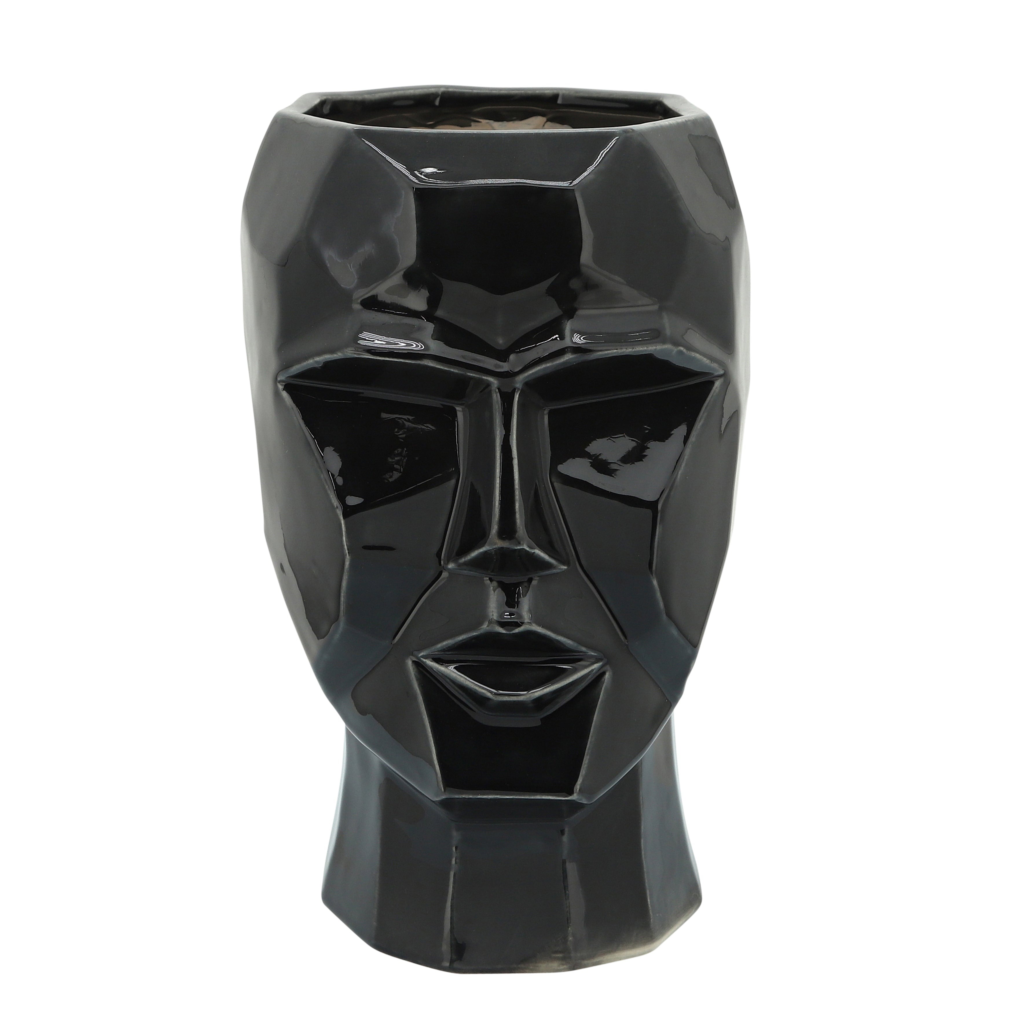 Ceramic, 12" Face Vase, Black