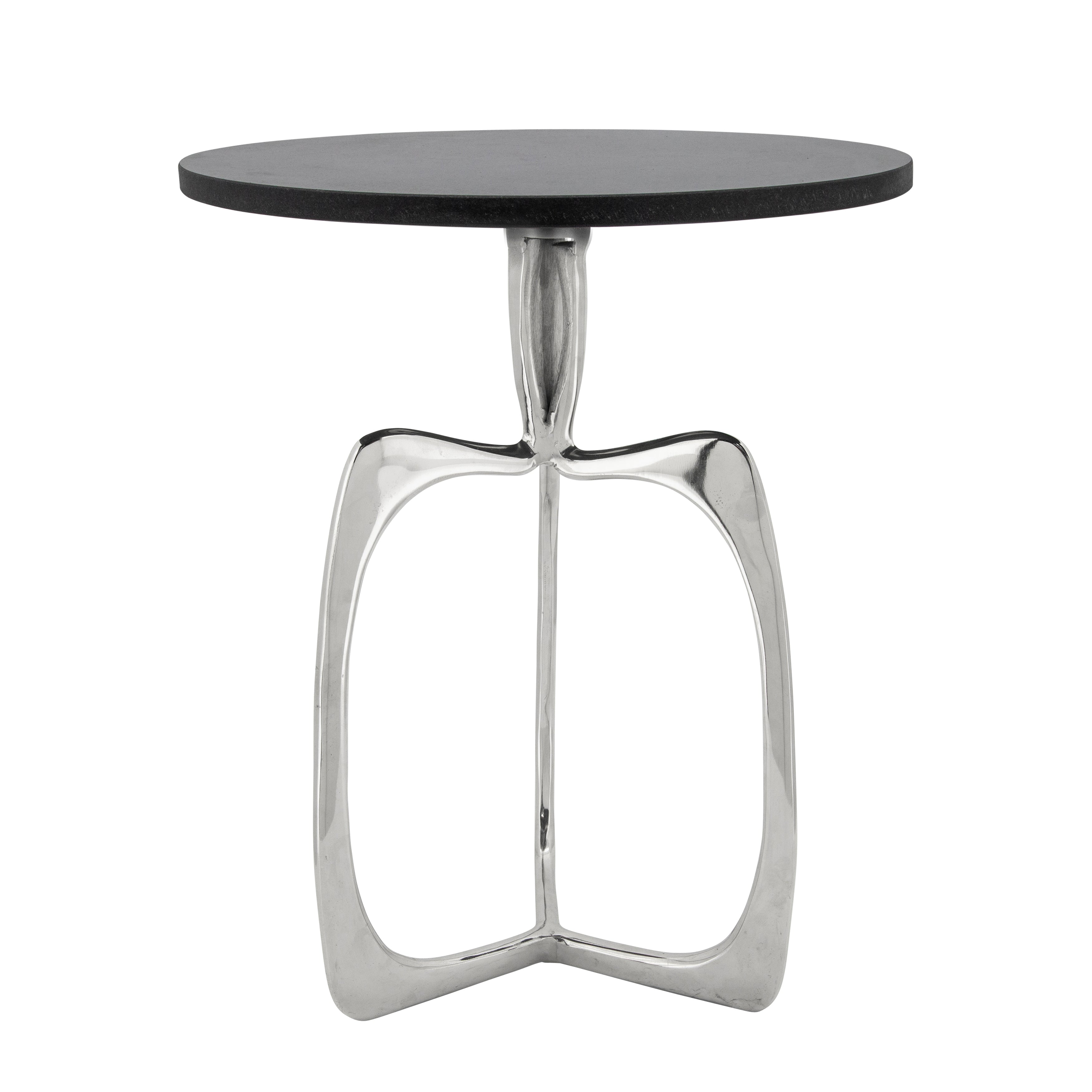 20" Accent Table W/ Black Marble, Nickel