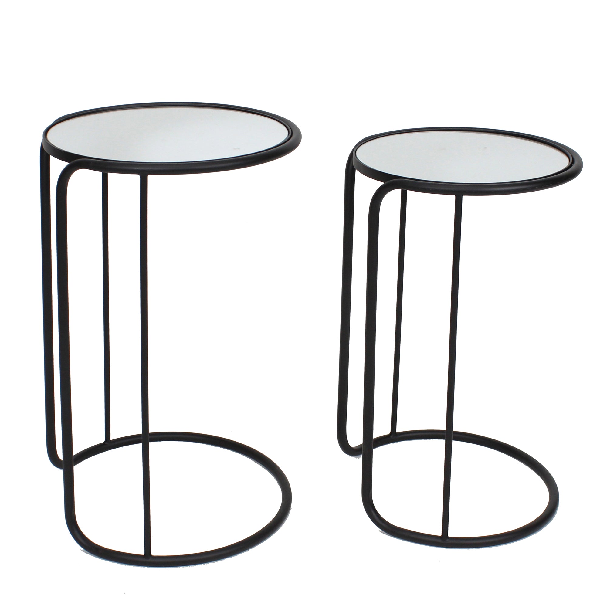 S/2 Metal/Mirror 23/25" Accent Tables, Black