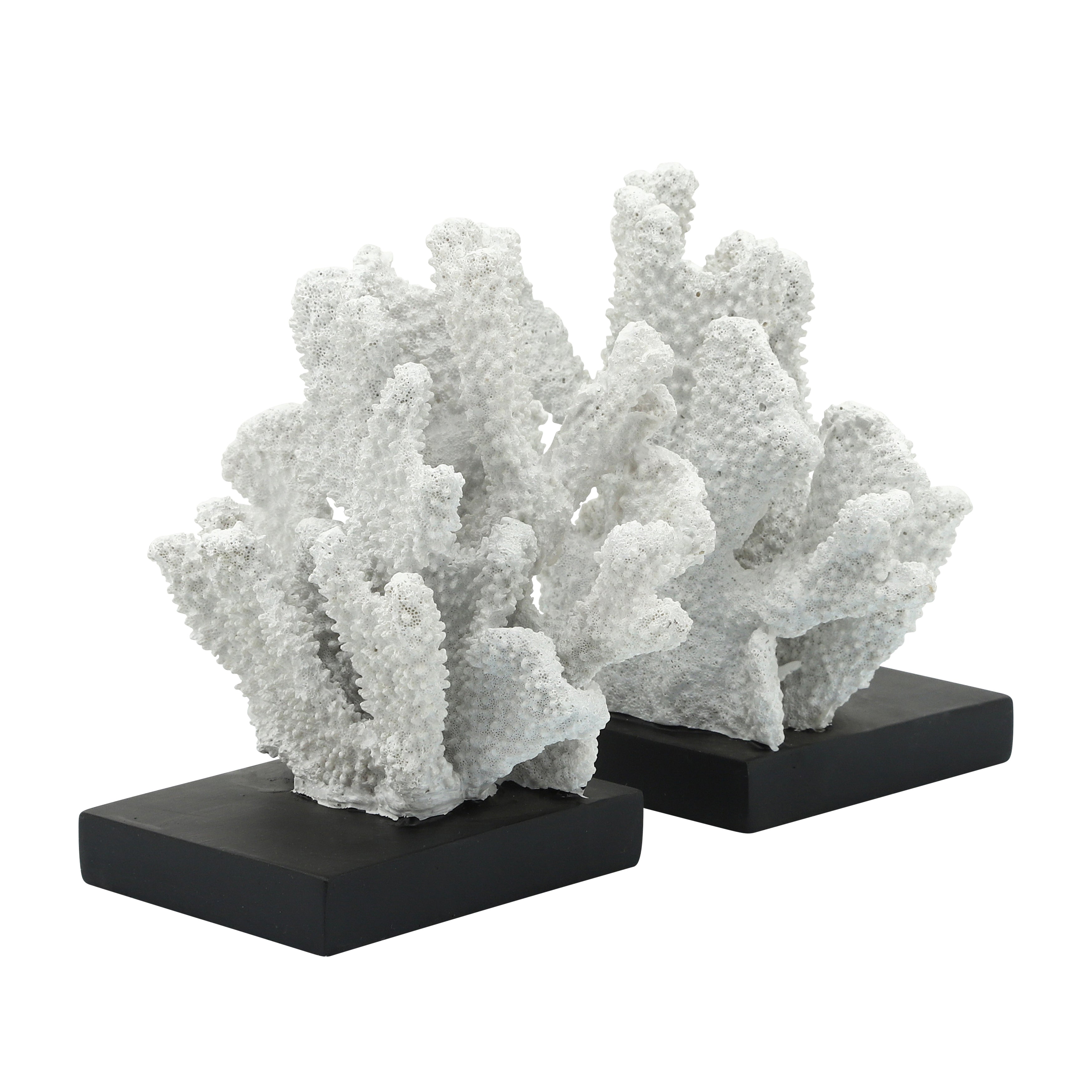 S/2 Polyresin 7"H Coral Bookends, White/Black