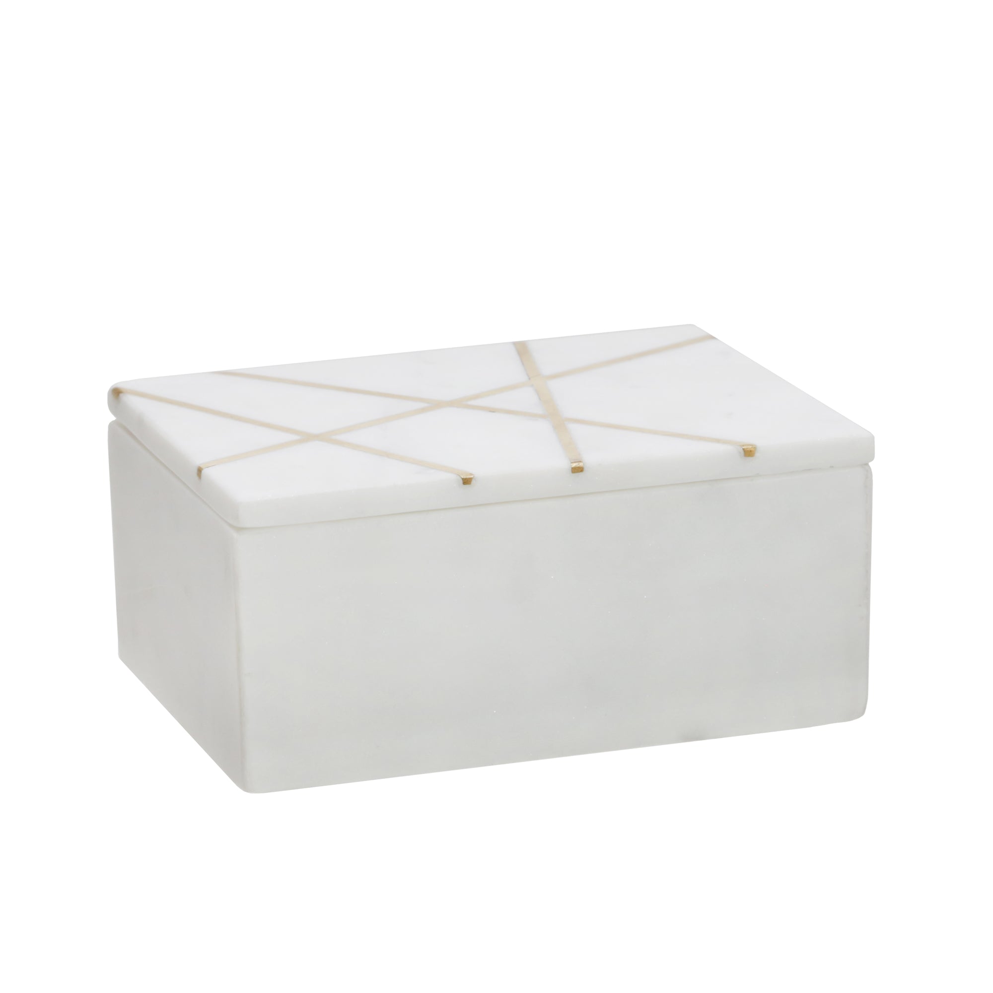 Marble 7X5" Box W/ Inlay, White