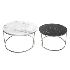 S/2 Metal/Marble Coffee Table, Silver