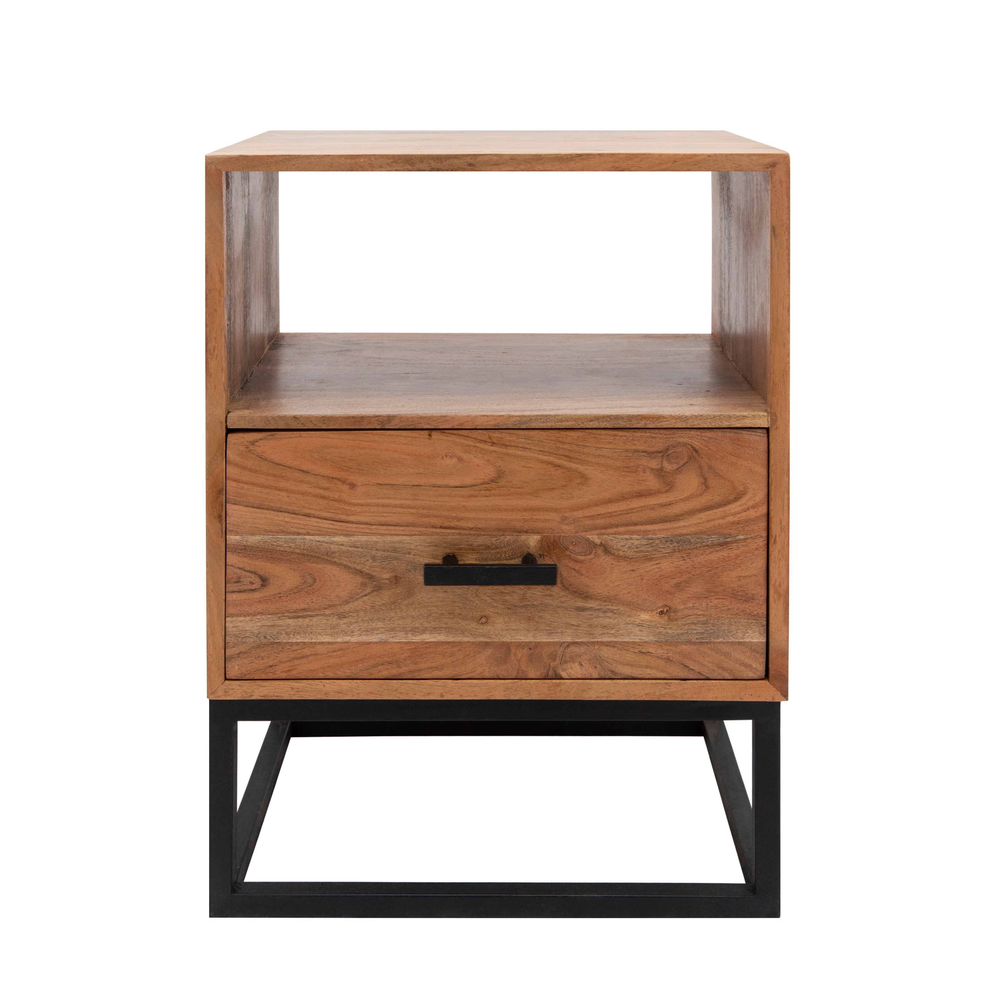 24" Wood/Metal Side Table W/ Drawer, Brown