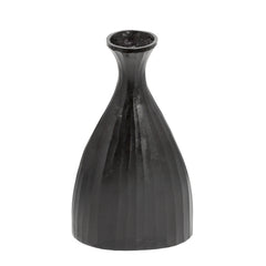 16"H Ridged Metal Vase, Black