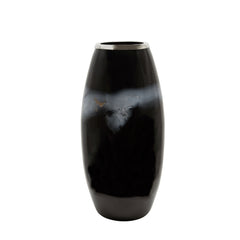 18"H Glass Vase W/ Metal Ring, Black