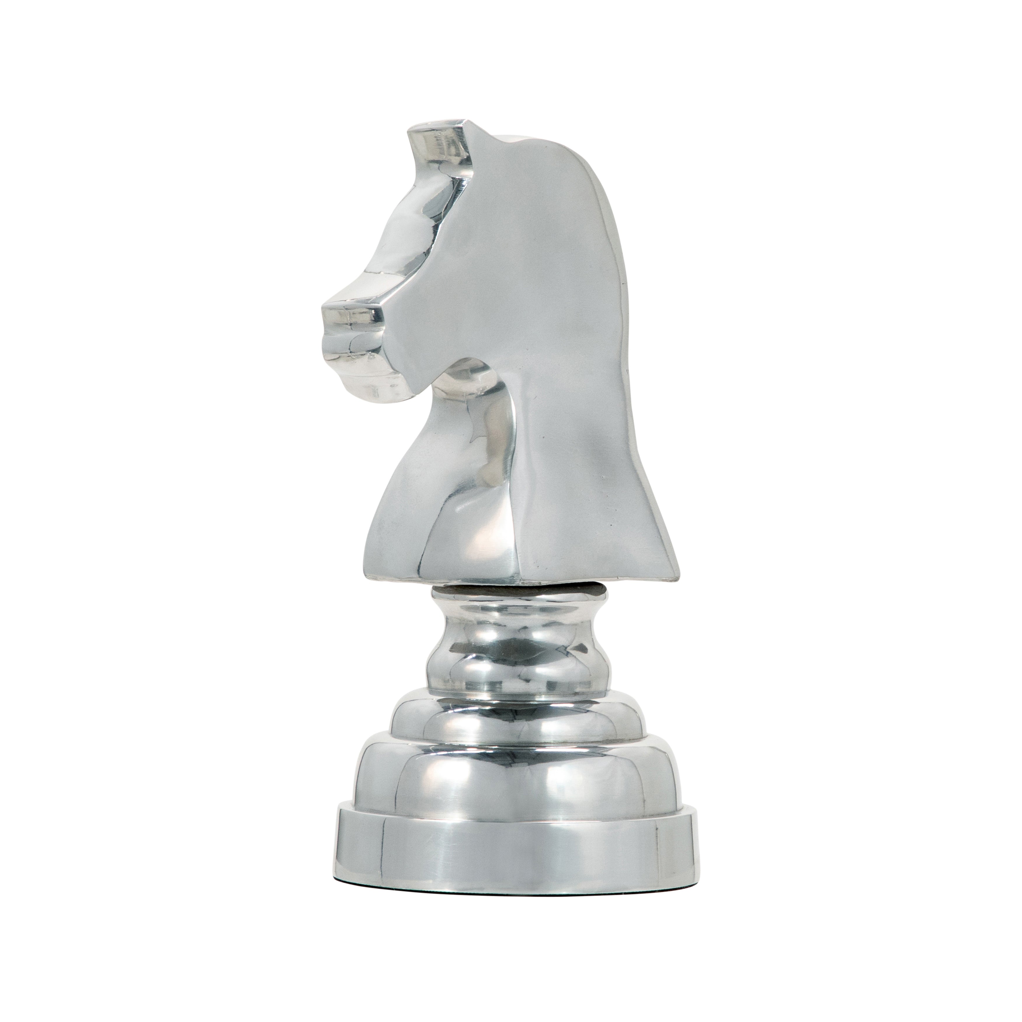9"H Metal Horse Chess Piece, Silver