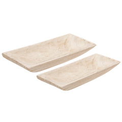 S/2 Wood Rectangular Tray, White