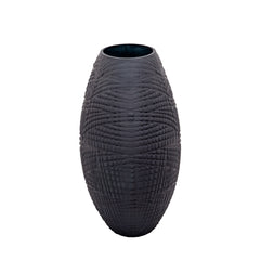Glass 10"H Textured Vase, Black