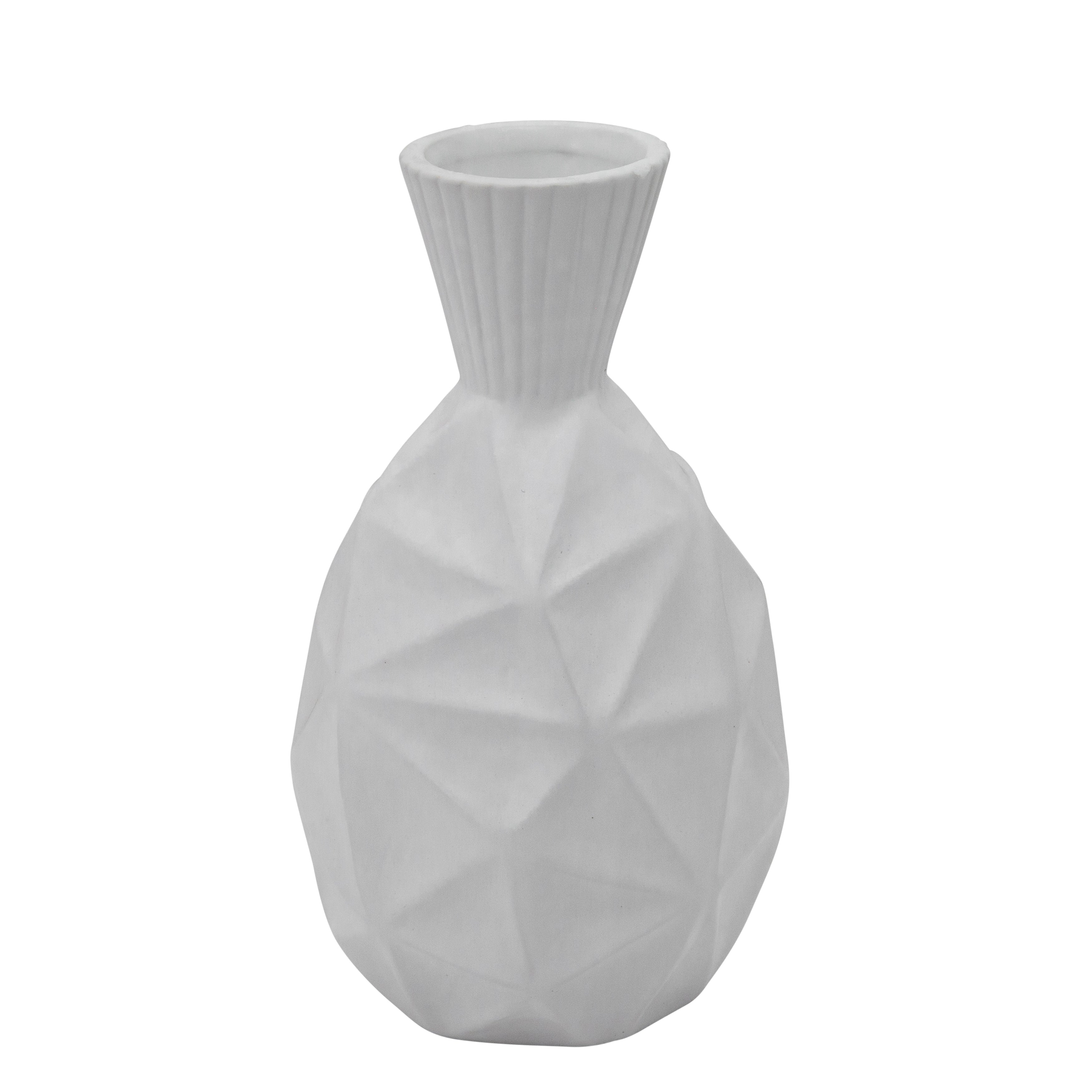 13"H Textured Olpe Vase, White