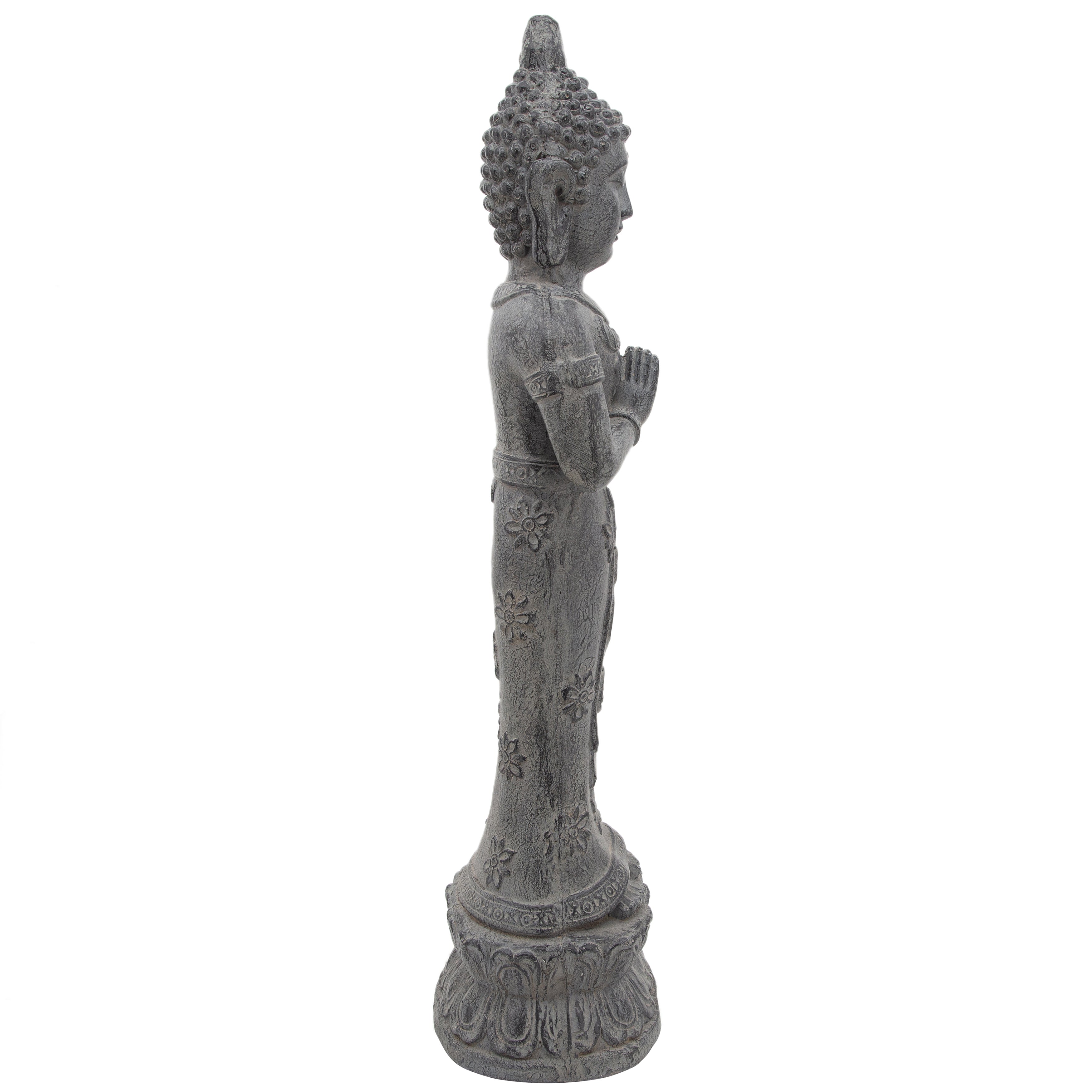 Resin, 36"H Standing Buddha, Antique Gray