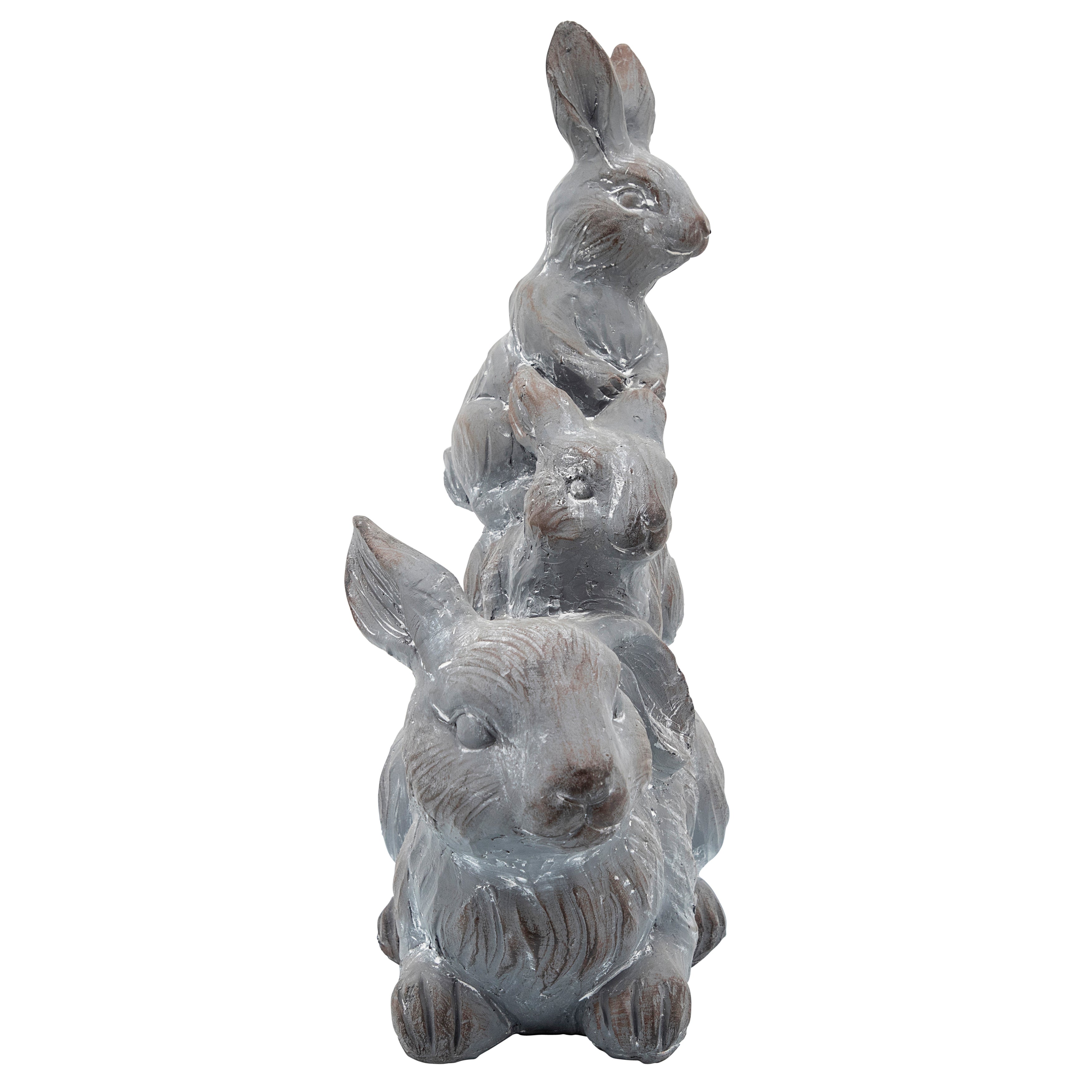 Resin, 16"H Three Bunnies Deco, Gray