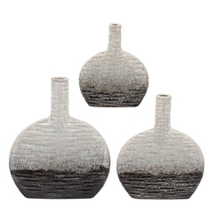 12"H Textured Oval 2-Tone Vase, Beige