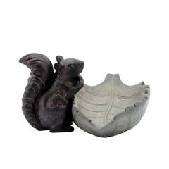 Resin 12" Squirrel On Leaf Bird Feeder,Gray