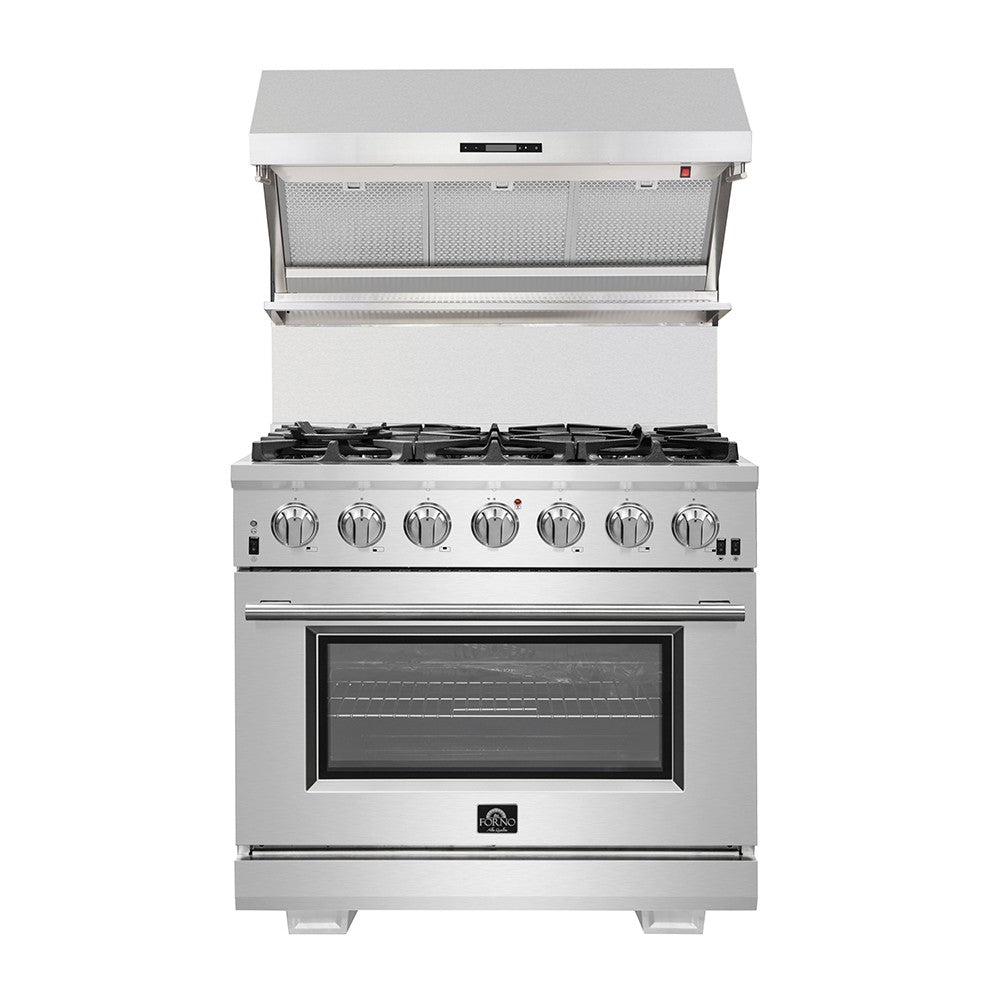 FORNO 36" Capriasca Dual Fuel Professional Stainless Steel Free Standing Gas Range Italian 6 Burner Convection Oven FFSGS6187-36