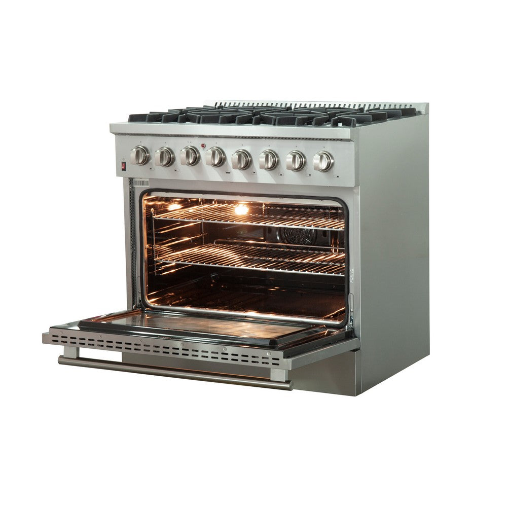 FORNO Galiano Professional 36" Freestanding Dual Fuel 240V Electric Oven and Gas Surface Range 6 Burner Convection Oven FFSGS6156-36