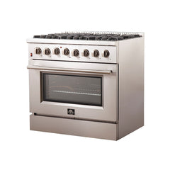 FORNO Galiano Professional 36" Freestanding Dual Fuel 240V Electric Oven and Gas Surface Range 6 Burner Convection Oven FFSGS6156-36