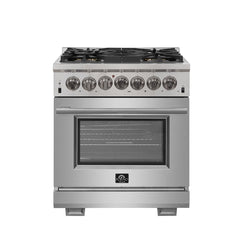 FORNO 30" Capriasca Dual Fuel Professional Stainless Steel Free Standing Gas Range Italian 5 Burner Convection Oven FFSGS6187-30
