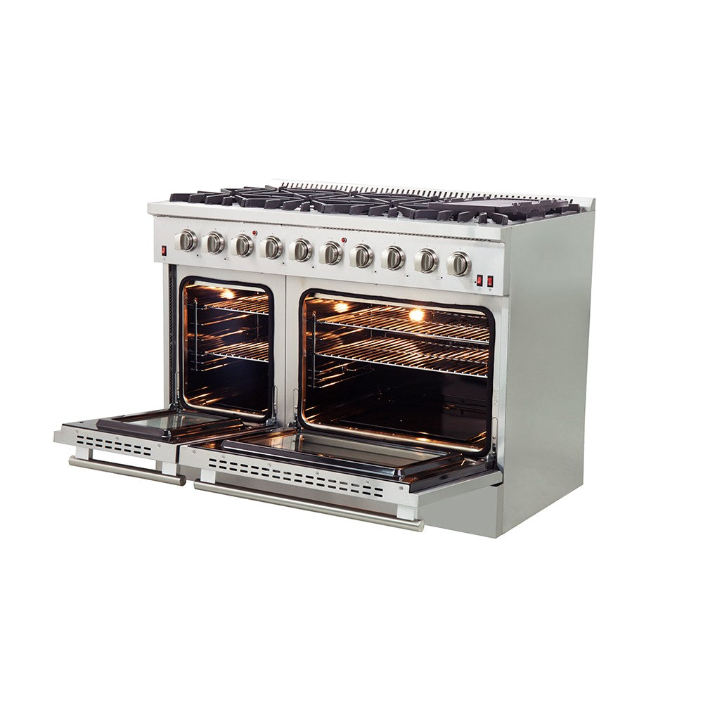 FORNO Galiano Professional 48" Freestanding Gas Range 8 Burner Double Oven With Griddle FFSGS6244-48