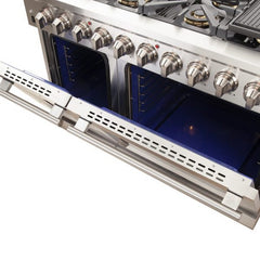 FORNO 48" Capriasca Professional Stainless Steel Free Standing Dual Fuel Range 8 Italian Burners Griddle Top Convection Oven FFSGS6187-48