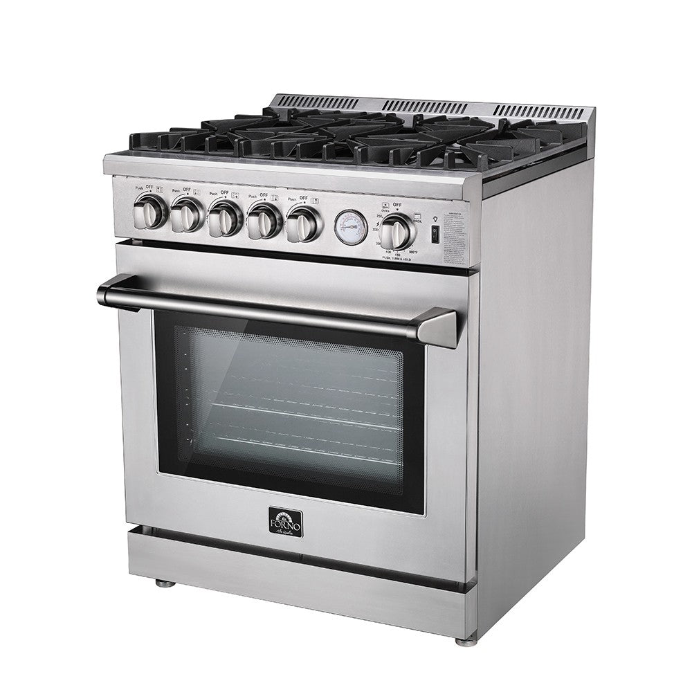 FORNO 30" Lseo Professional Freestanding Gas Range Stainless Steel Italian 5 Burner Convection Oven FFSGS6275-30