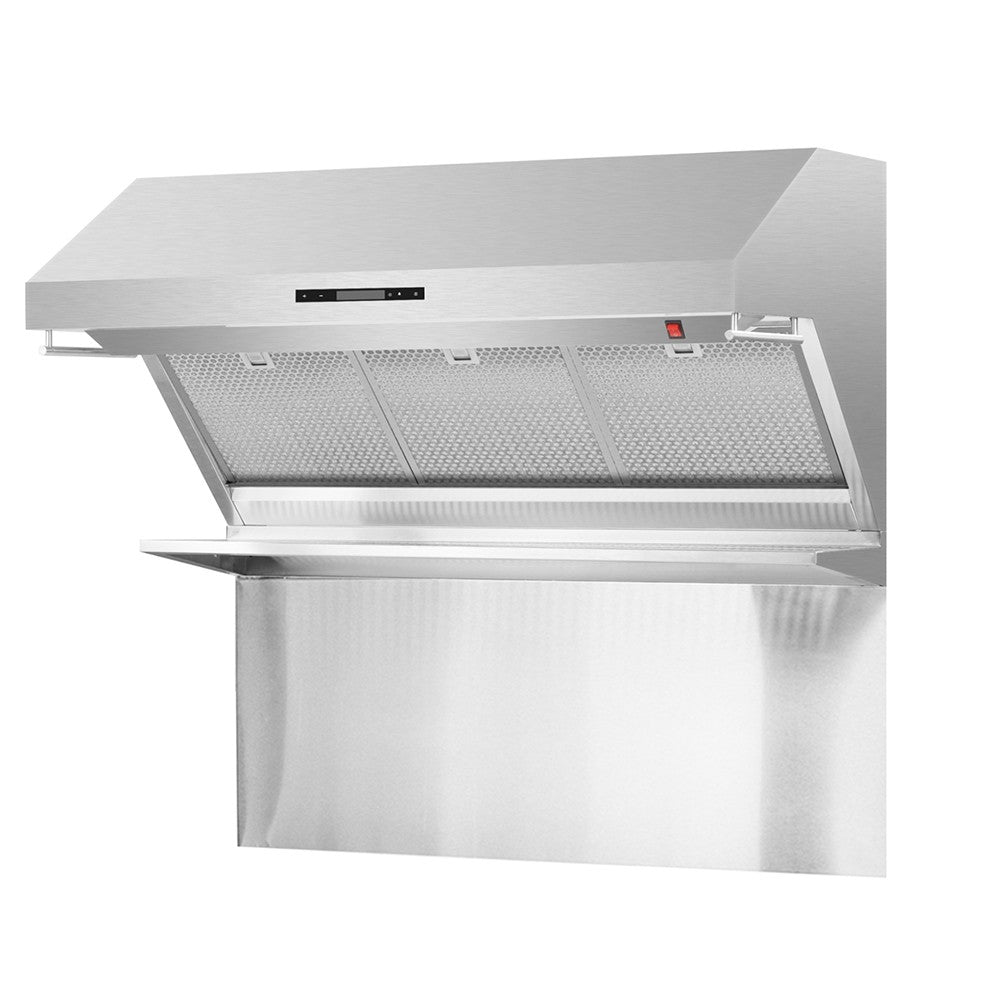FORNO Savona 30", 36", or 48" Stainless Steel Wall Mount Canopy Range Hood With Red Light Warmer With Shelf And Backsplash