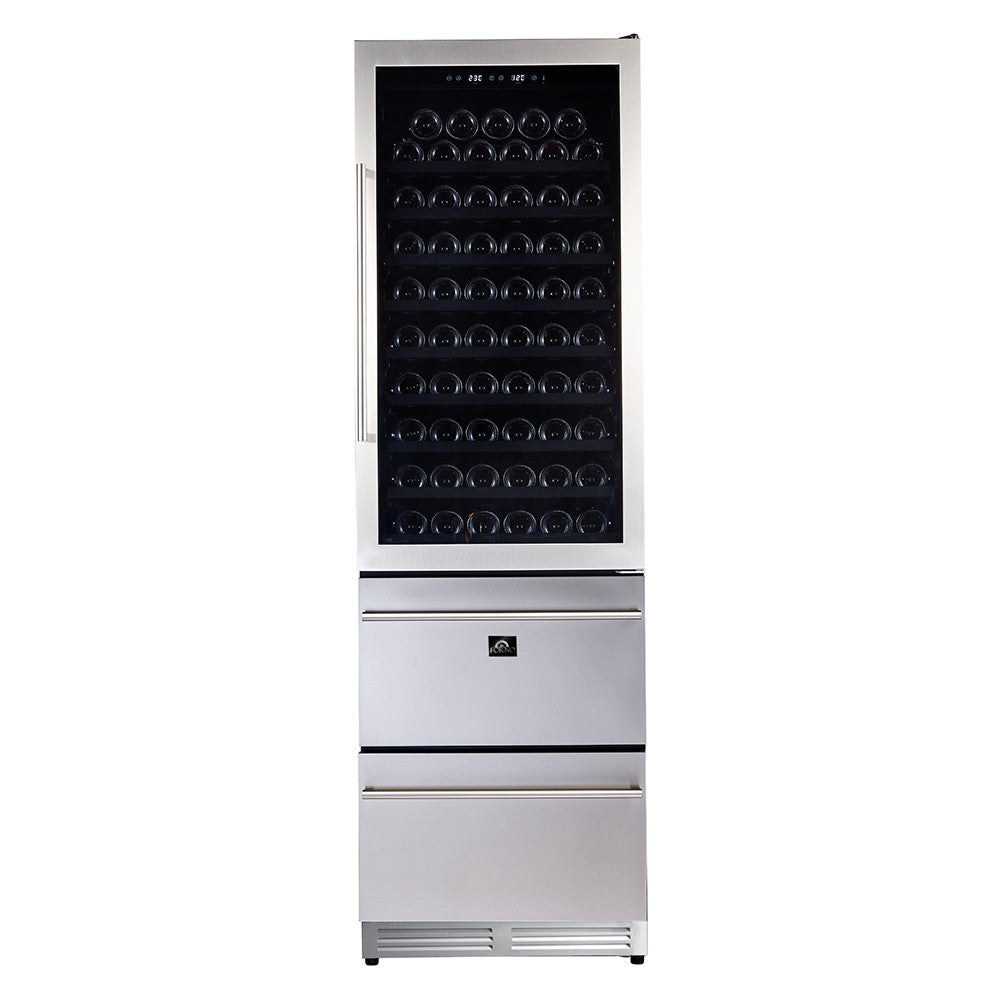 FORNO Azienda 24'' Free Standing Triple Zone Wine Cooler 108 Bottles Stainless Steel FWCDR6628-24S