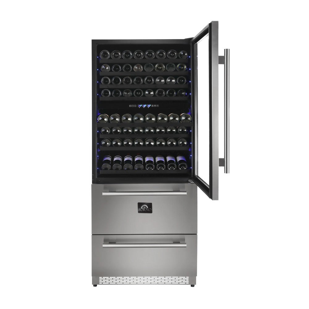 FORNO Capraia 30" Dual Zone Built-in or Free Standing Wine Cooler Refrigerator With Drawers FWCDR6661-30