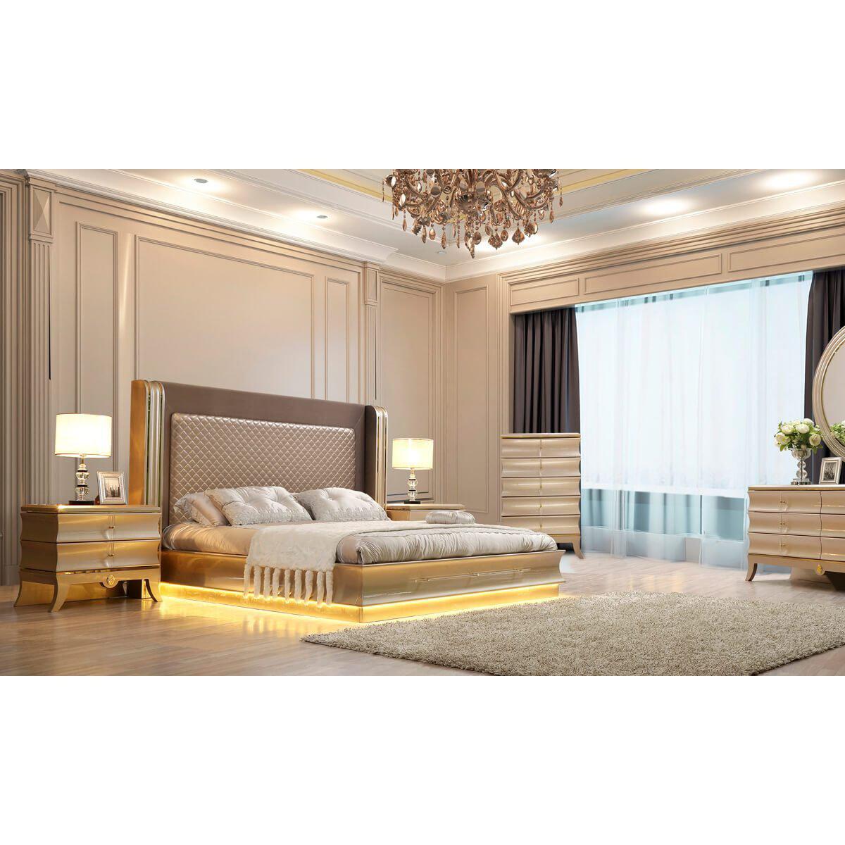 Homey Design Luxury Hd-925 - Ek 5Pc Bedroom Set-Iron Home Concepts