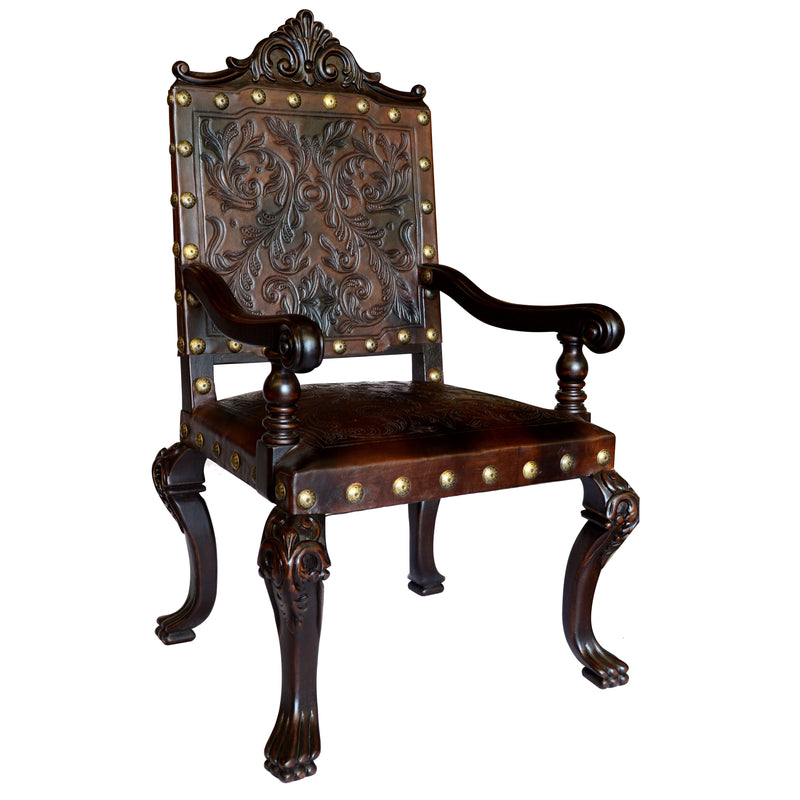 AFD Home Carved Leather Arm Chair