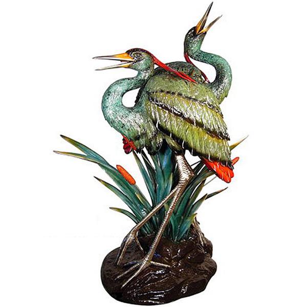 AFD Home Magnificent Two Herons Fountain in Special Patina 89 Inches Tall