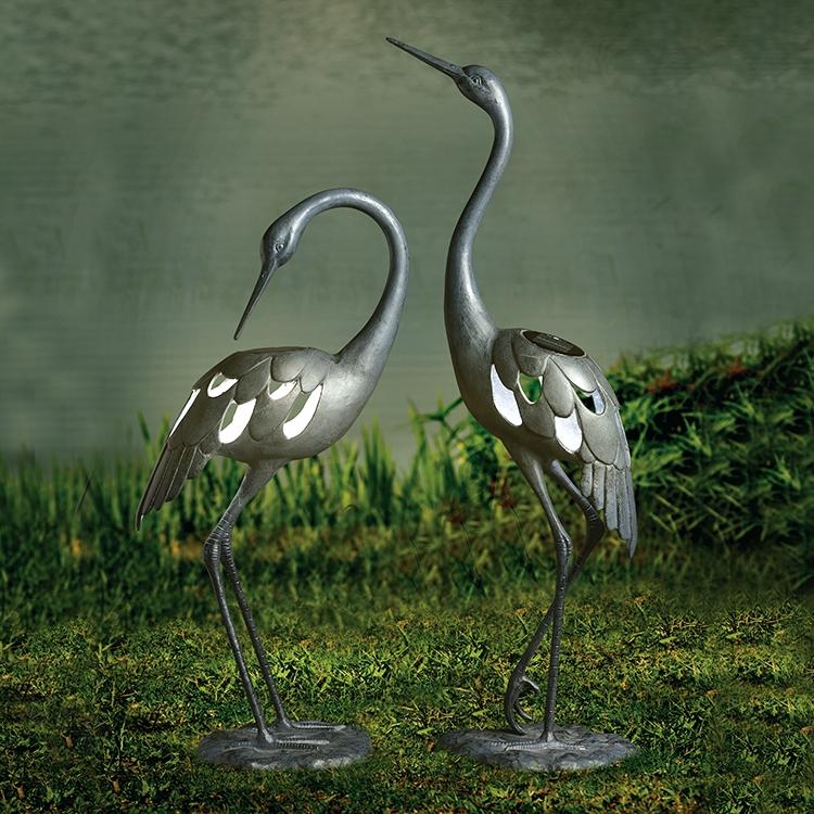 Crane Pair LED Garden Sculptures-Iron Home Concepts
