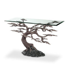 Cypress Tree Console Table With Glass Top-Iron Home Concepts