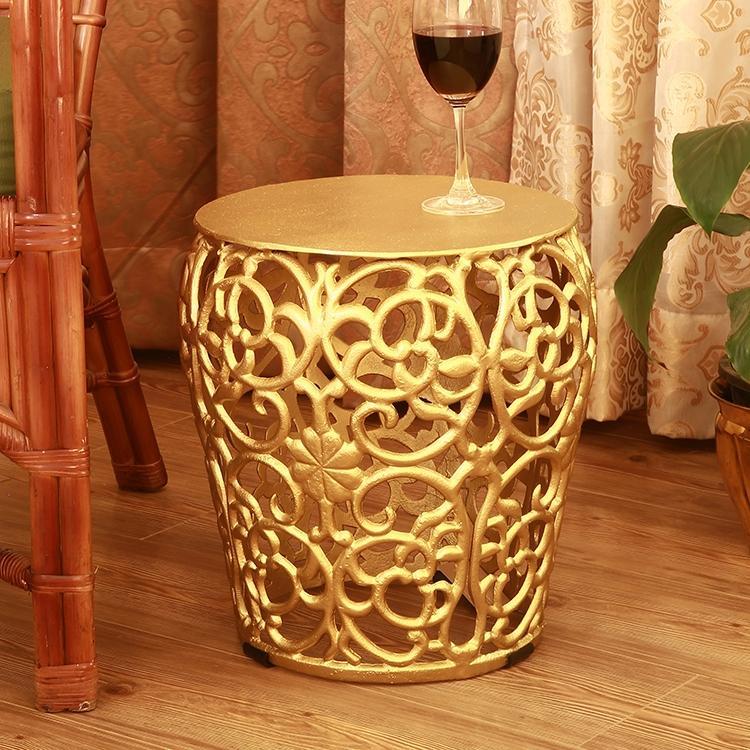 Gold Scroll & Leaf Lattice Pattern Garde Side End Table-Iron Home Concepts