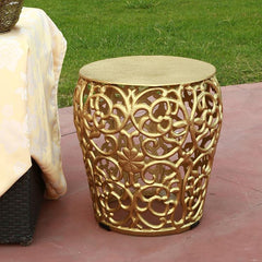 Gold Scroll & Leaf Lattice Pattern Garde Side End Table-Iron Home Concepts