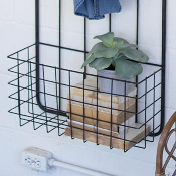 Kalalou Metal Wall Coat Rack With Storage Basket-Iron Home Concepts