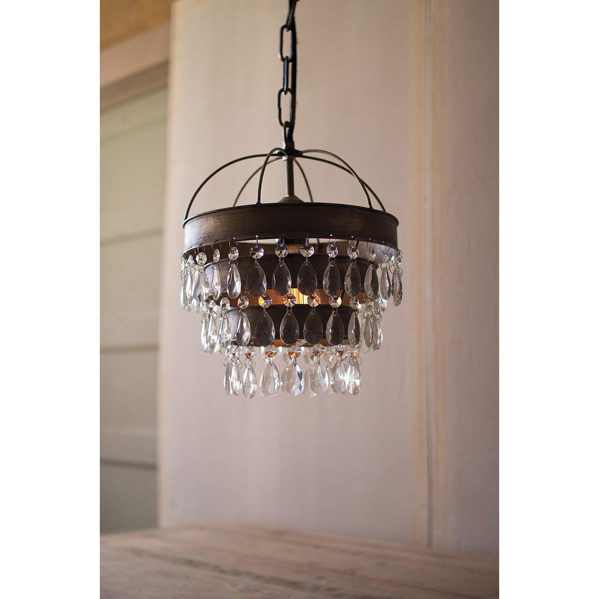 Kalalou Pendant Lamp With Layered Hanging Gem Crystals-Iron Home Concepts