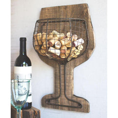 Kalalou Wood & Wire Wall Wine Glass Cork Holder-Iron Home Concepts
