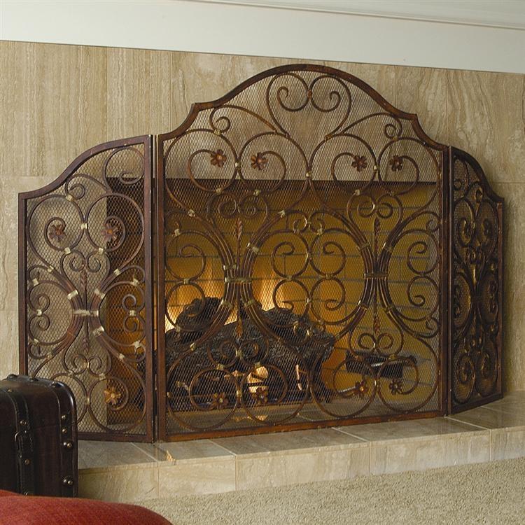 Provincial Wrought Iron Triple Panel Fireplace Screen-Iron Home Concepts