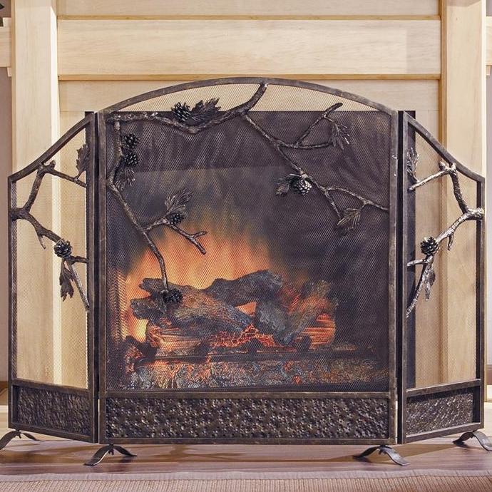 Rustic Pinecone Fireplace Screen-Iron Home Concepts
