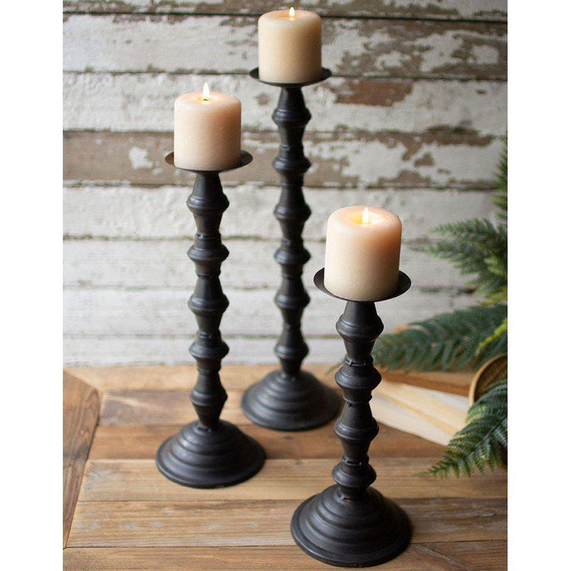 Set of Three Black Metal Pillar Candle Holders-Iron Home Concepts