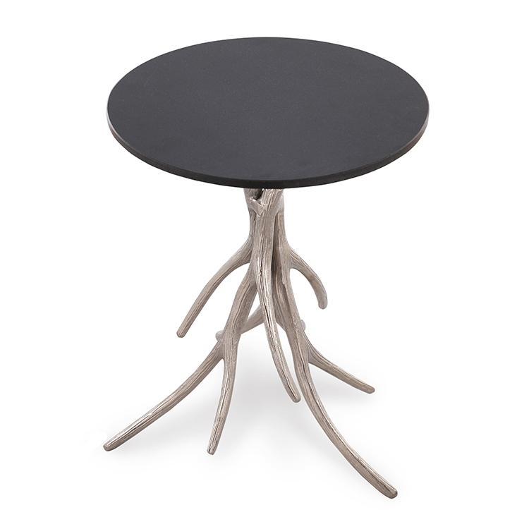 SPI Home Antler Base Black Marble Top Side Table-Iron Home Concepts