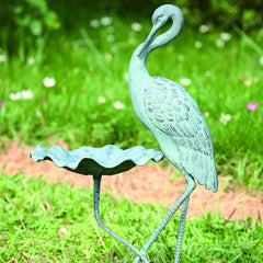 SPI Home Crane Garden Statue Birdbath-Iron Home Concepts