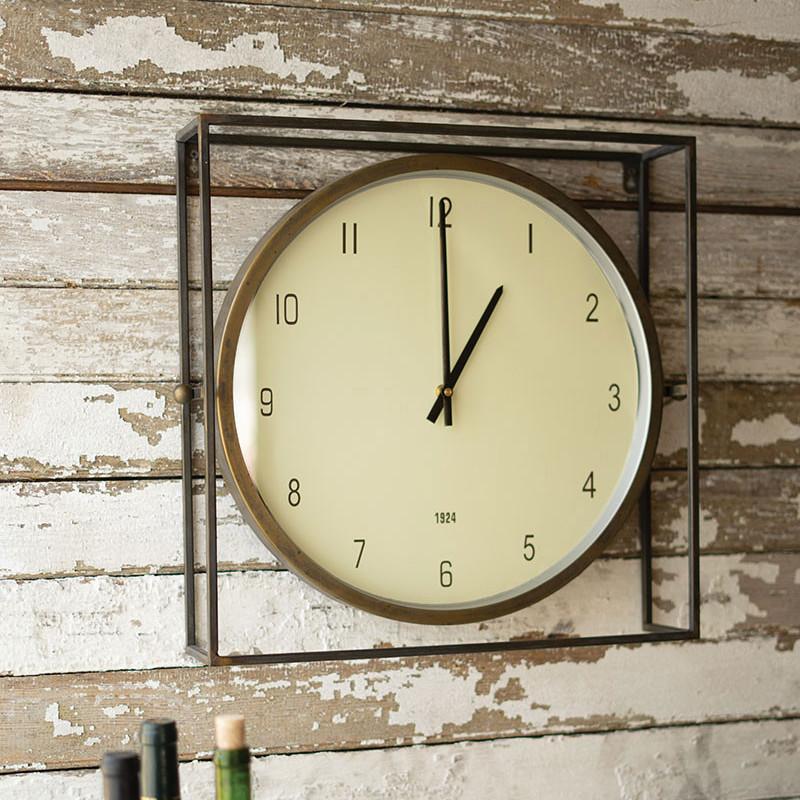 Square Metal Framed In Round Wall Clock-Iron Home Concepts